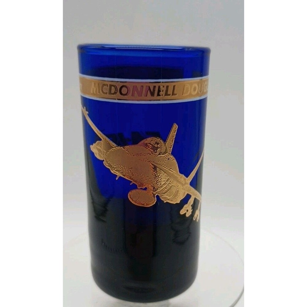McDonald's Douglas Fa 18 Hornet Cobalt Blue Shot Glass Gold Accents